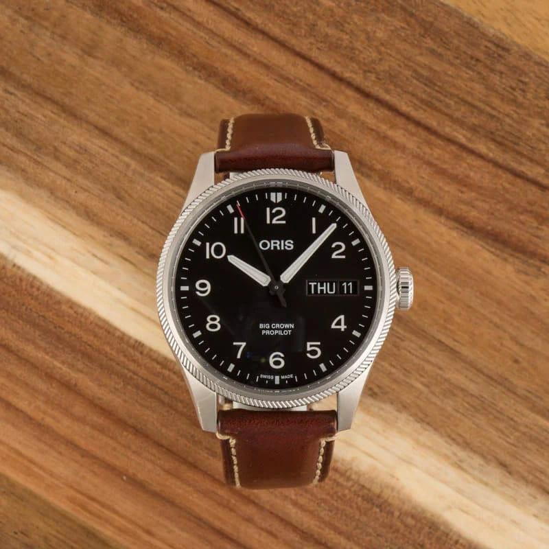 Оригинальные часы Oris Oris Propilot Big Crown Propilot Big Day Date 01 752 7760 4164-07 5 22 07LC механические калибр механизма 752 общий вид